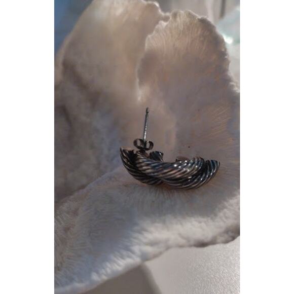 Vintage Dark Silver Post Earrings Textured - Picture 3 of 4